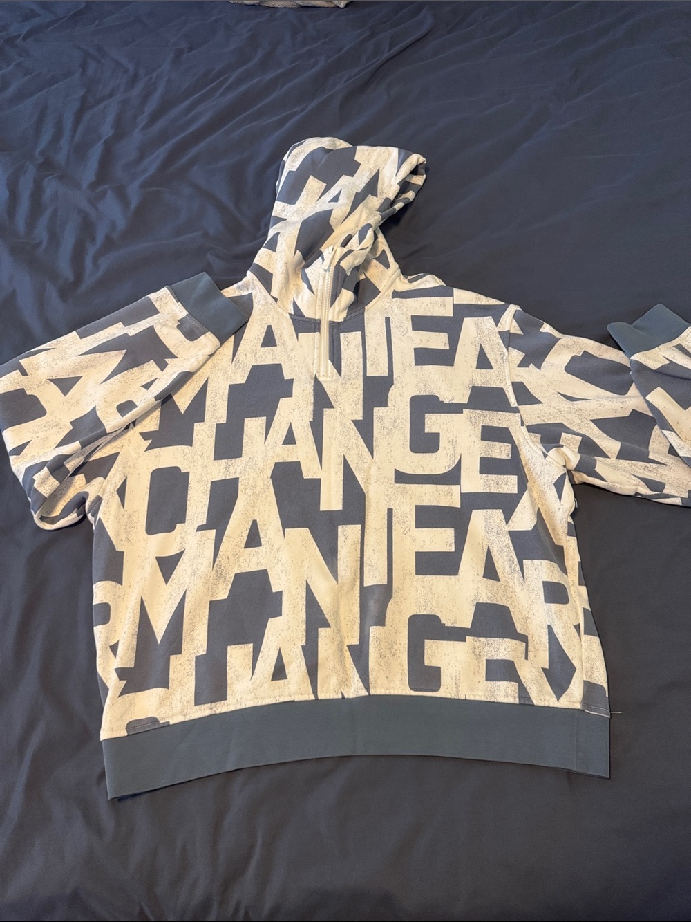 Men's Armani Exchange Gray & Cream All-Over Logo Hoodie Sweater